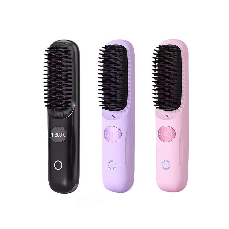 Mini Travel Ionic Wireless Hair Straightener and Curling Brush Battery Powered Hair Straightener Comb
