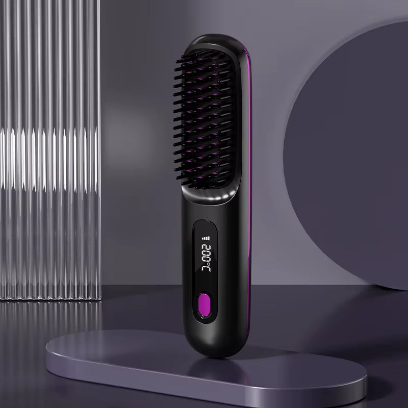 Mini Travel Ionic Wireless Hair Straightener and Curling Brush Battery Powered Hair Straightener Comb