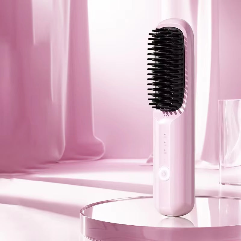 Mini Travel Ionic Wireless Hair Straightener and Curling Brush Battery Powered Hair Straightener Comb