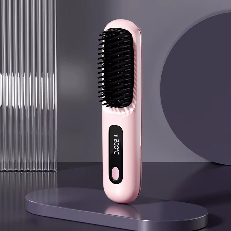 Mini Travel Ionic Wireless Hair Straightener and Curling Brush Battery Powered Hair Straightener Comb
